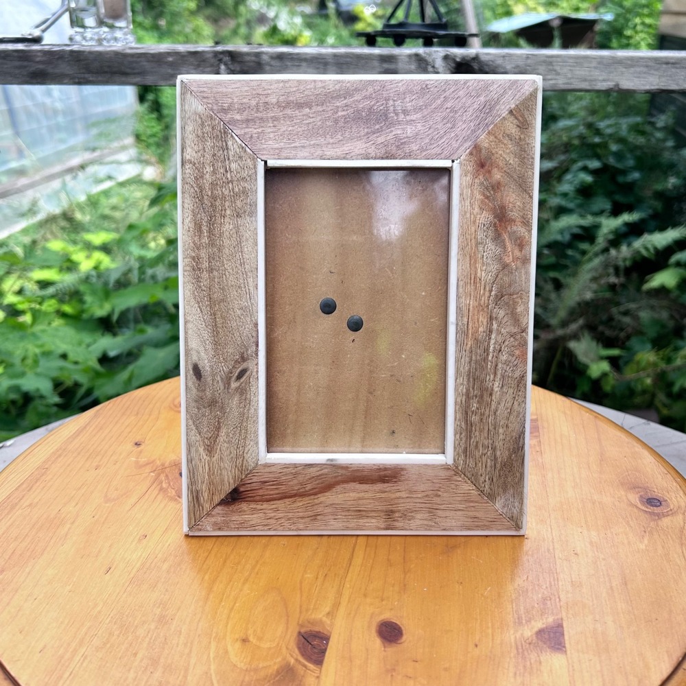 Mango Wood Picture Frame White Resin Inlay Tabletop Boho Japandi Home Decor MCM